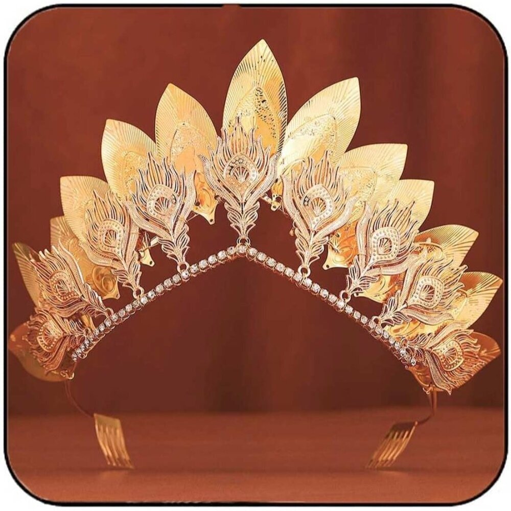 Gold Leaf Wedding Crown Tiara Goddess Halo Bridal Hair Accessory